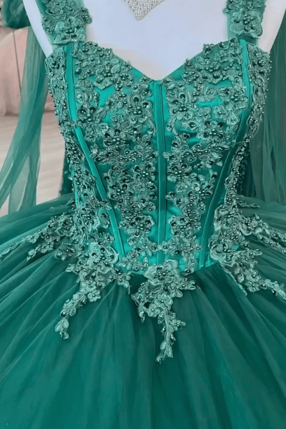 Ball Gown Green Sweet 16 Quinceanera Dress with Lace Pearls Mychicdress