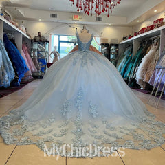 Ball Gown Light Blue Quinceanera Dress for Sweet 16 Straps Sleeveless