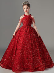 A-Line Black Sequin Flower Girl Dress Halter Beading