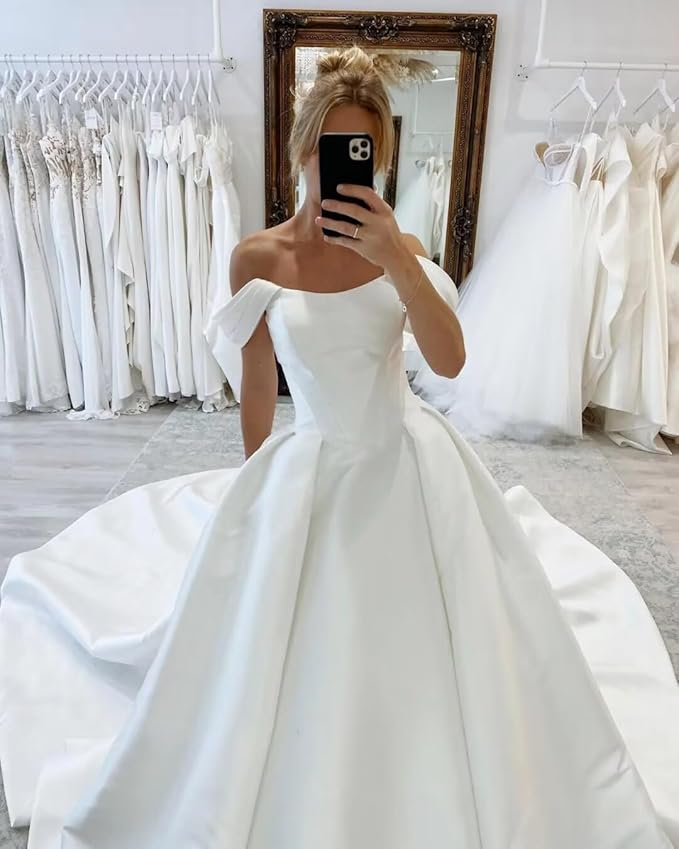 Ball Gown Satin Corset Wedding Dresses for Women Off Shoulder Mychicdress