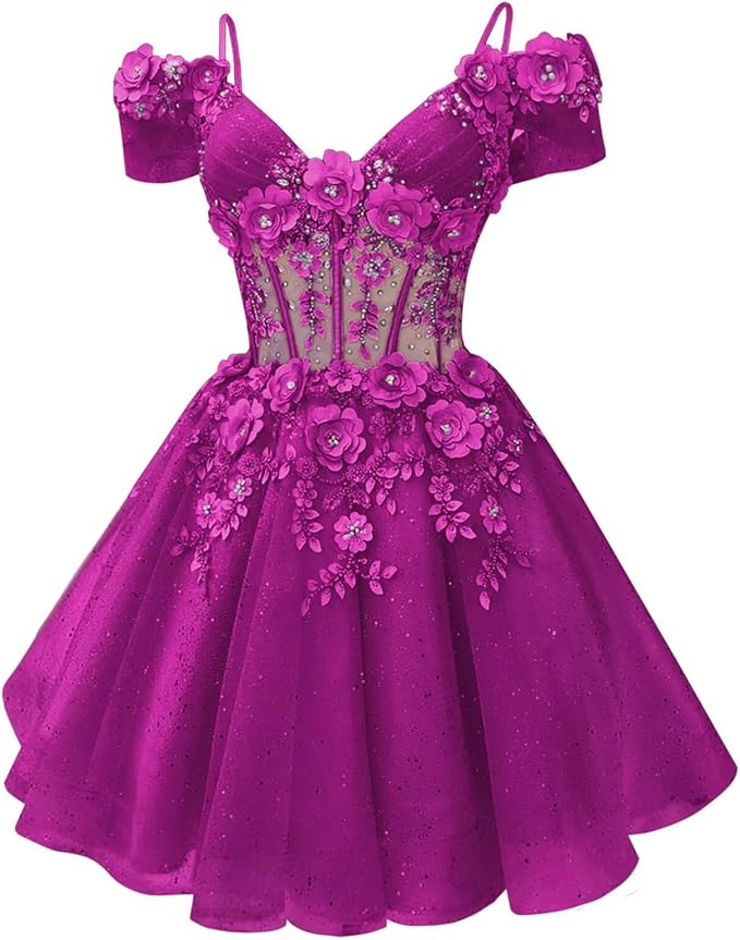 Beautiful Beaded Flowers DAMA Dresses Off Shoulder Short Homecoming Dress