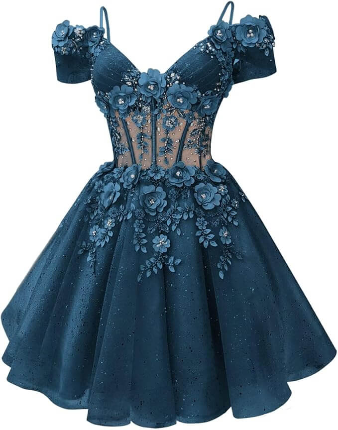 Beautiful Beaded Flowers DAMA Dresses Off Shoulder Short Homecoming Dress