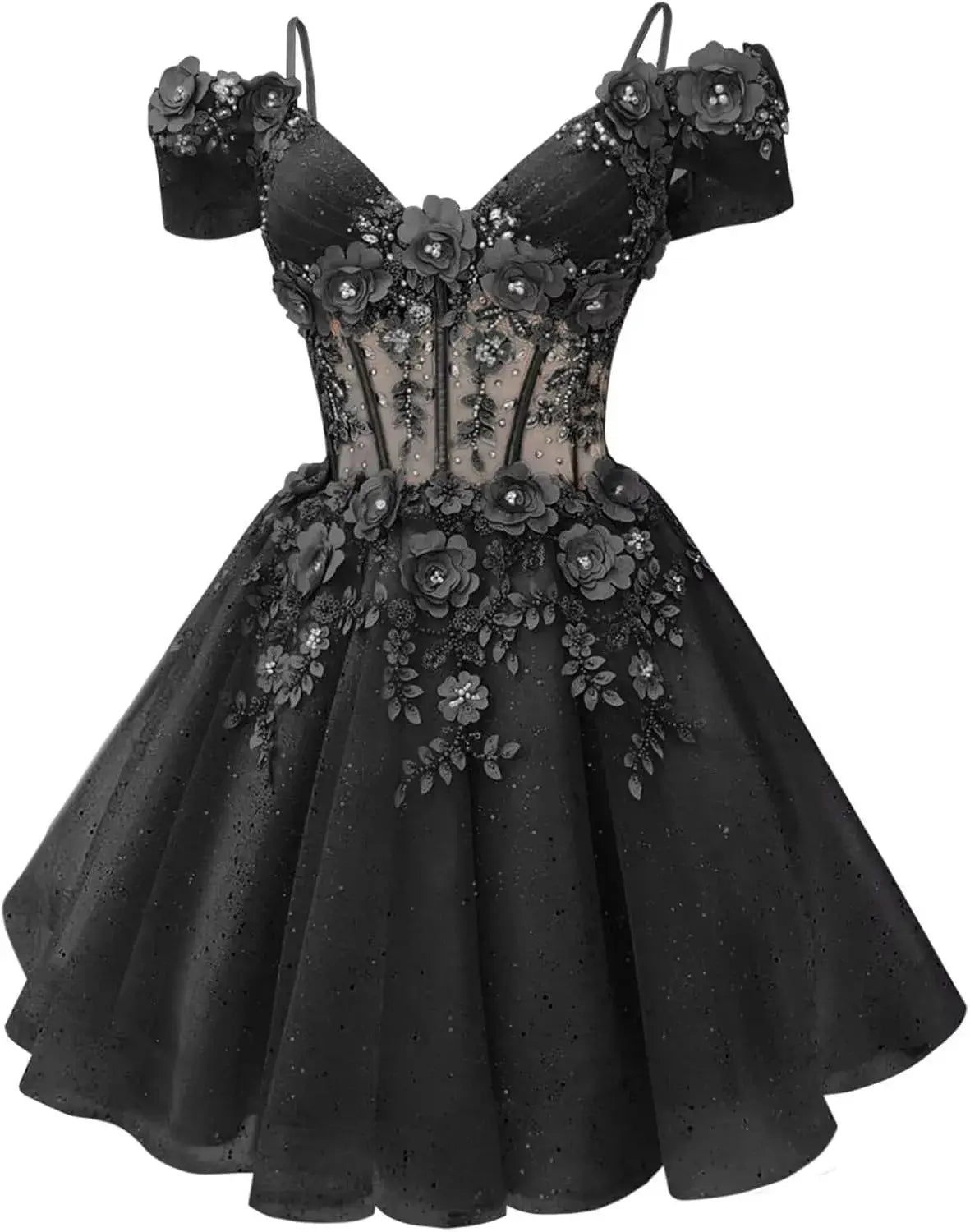 Beautiful Beaded Flowers DAMA Dresses Off Shoulder Short Homecoming Dress