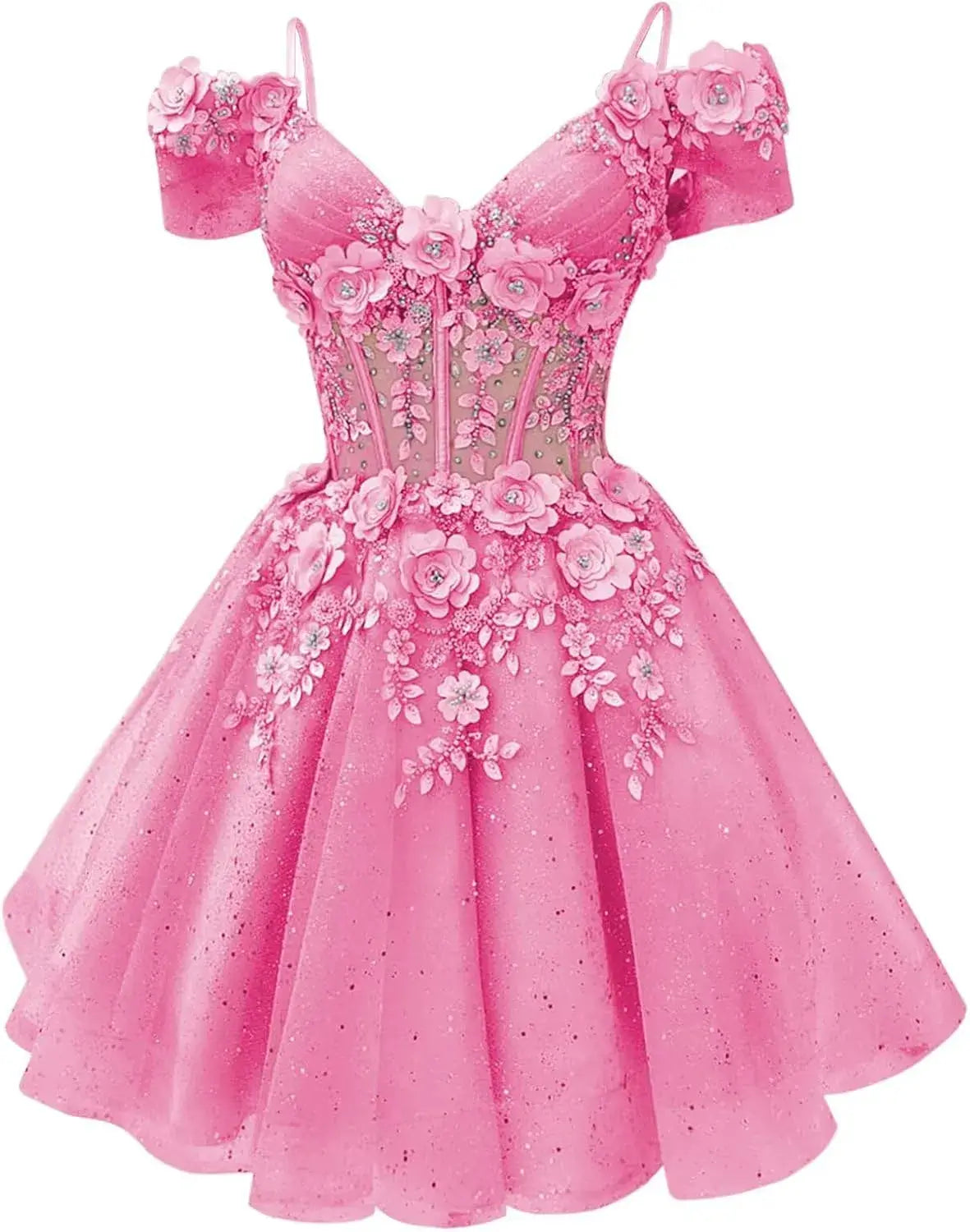 Beautiful Beaded Flowers DAMA Dresses Off Shoulder Short Homecoming Dress