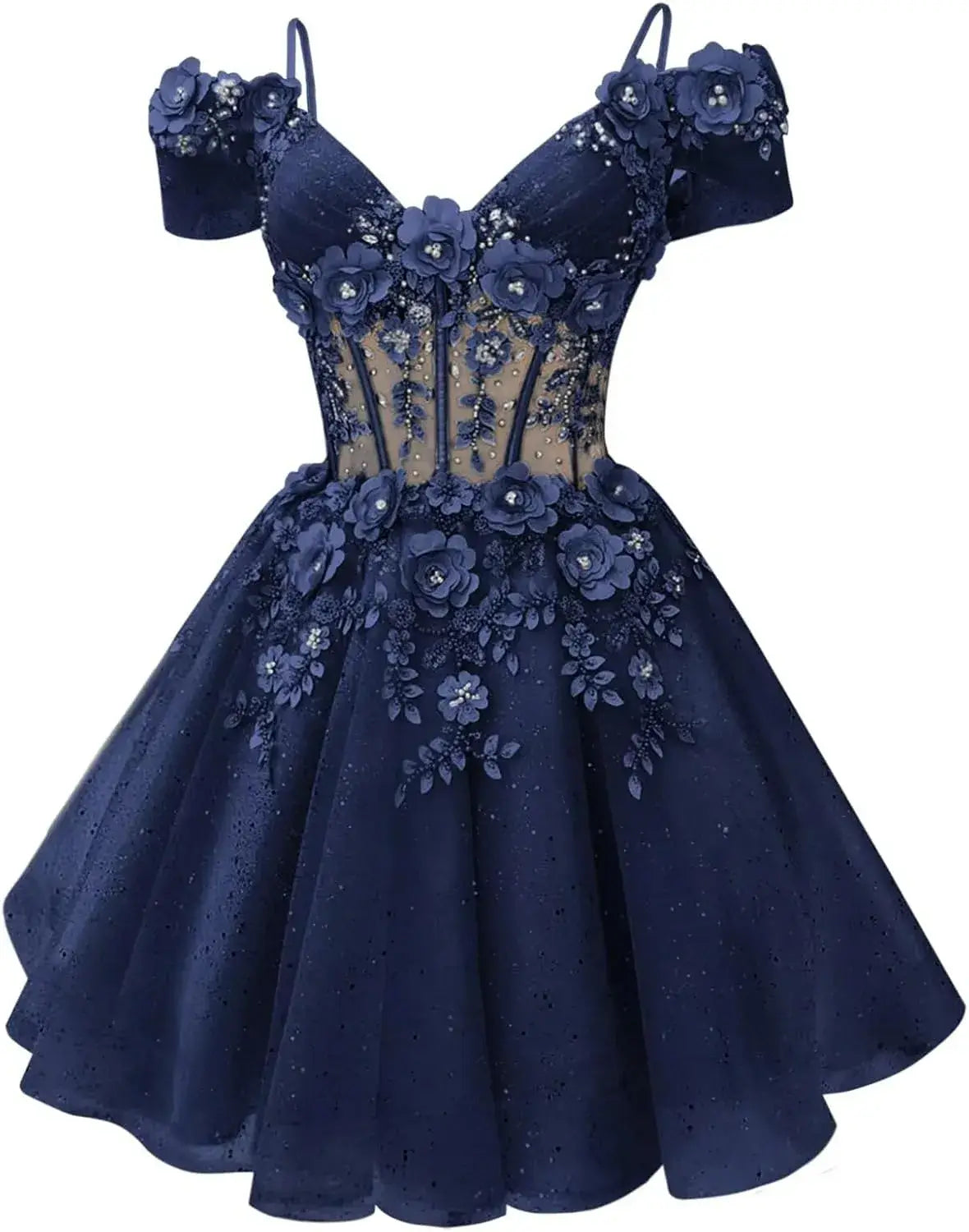 Beautiful Beaded Flowers DAMA Dresses Off Shoulder Short Homecoming Dress