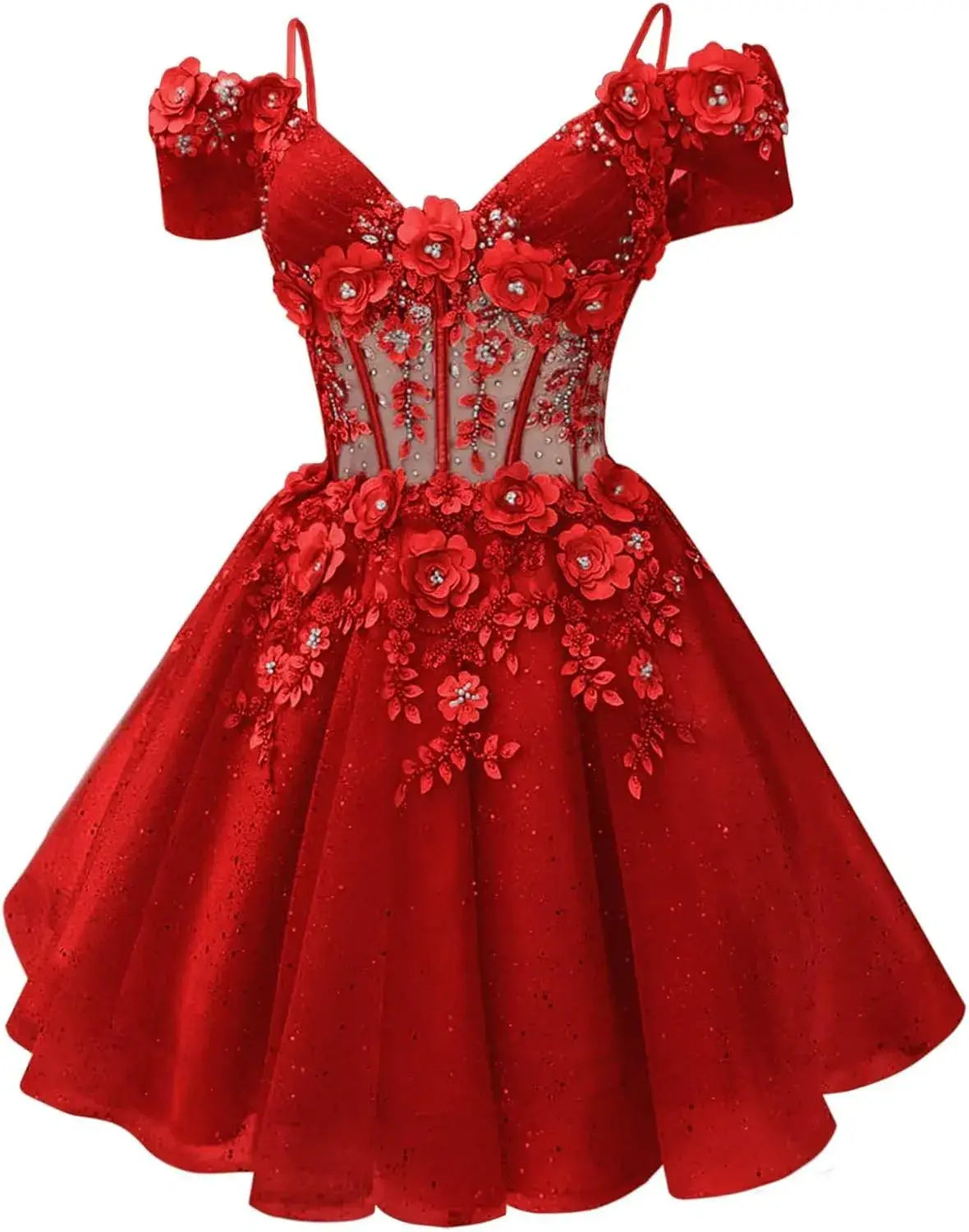 Beautiful Beaded Flowers DAMA Dresses Off Shoulder Short Homecoming Dress