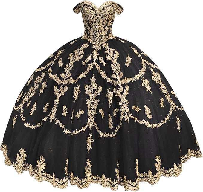 Black Sweet 16 Dress Tulle Lace Quince Dress Vestidos de 15 Años Off Shoulder Mychicdress