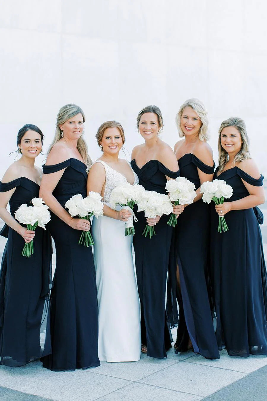 Black Off-Shoulder Bridesmaid Dress Beach Summer Wedding