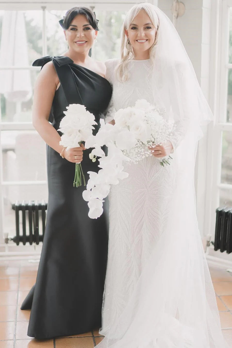 Black One-Shoulder Bridesmaids Dress with Bow Strap