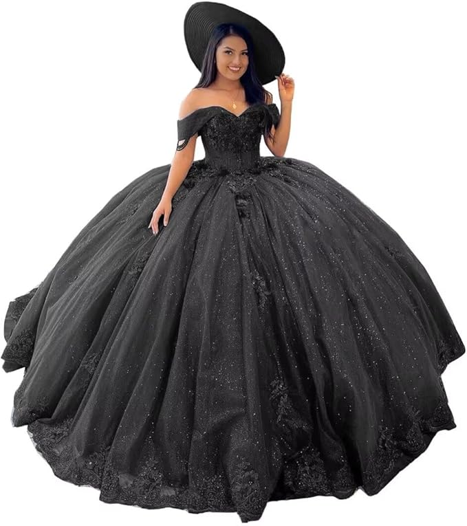 Navy Blue Puffy Sweet 16 Dress Beaded Quinceanera Dresses Off Shoulder