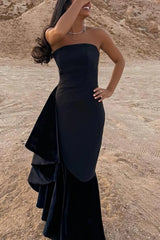 Black Strapless Prom Dress Mermaid Formal Wear Sleeveless