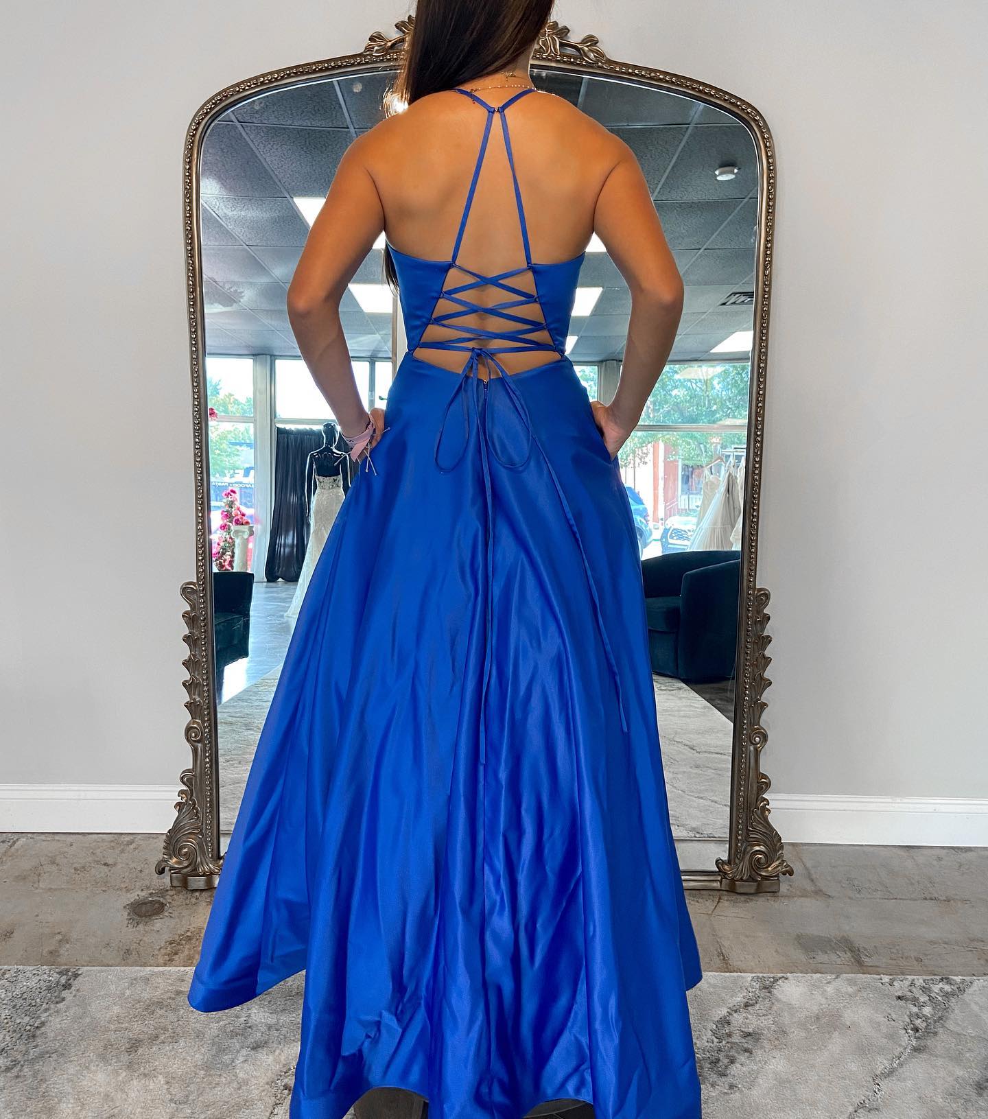Simple Blue Prom Dresses Plus Size Satin Evening Dresses