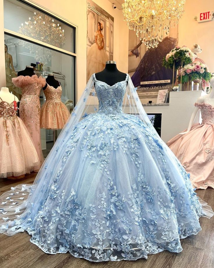 Blue XV Anos Quinceanera Dresses for Sweet 15 with Butterfly mychicdress