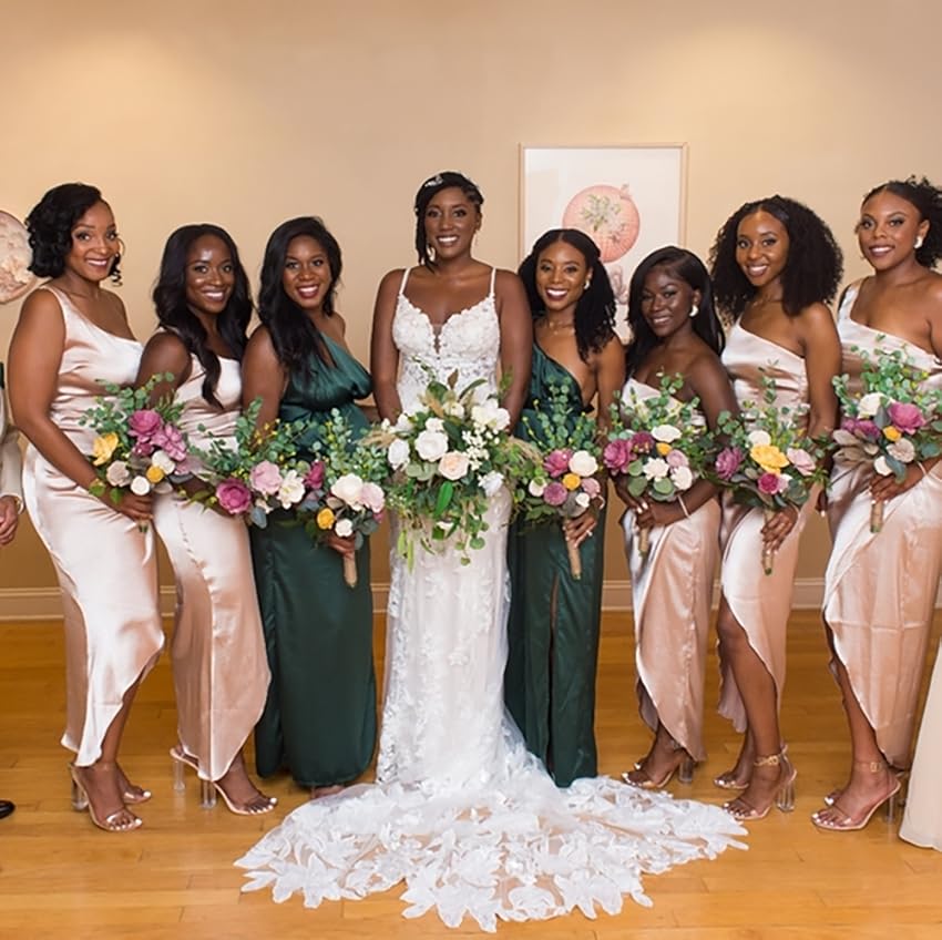 Vestidos curtos de dama de honra de cetim champanhe vestidos de convidados de casamento de um ombro