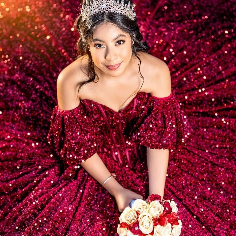 Plus Size Sequin Quinceanera Sweet 16 Dresses Burgundy