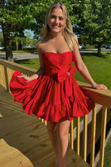 Cheap A-line Short red Homecoming Dress with Bow Mychicdress