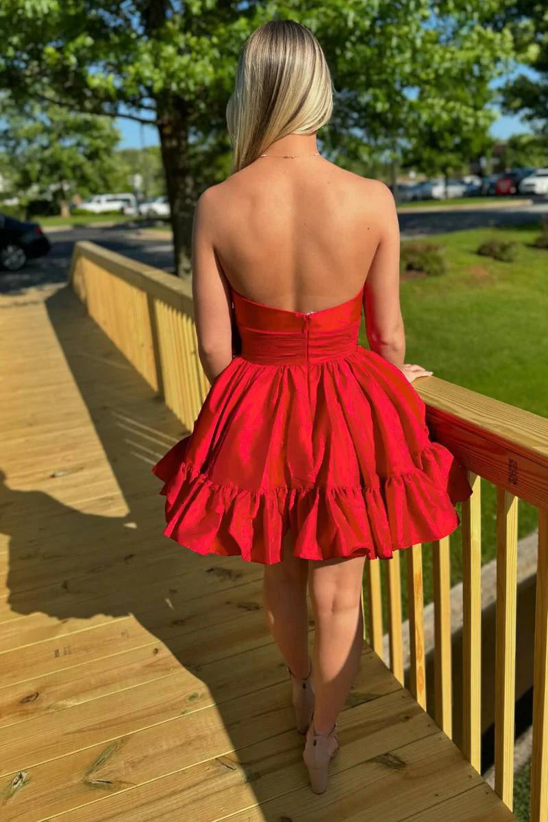 Cheap A-line Short red Homecoming Dress with Bow Mychicdress