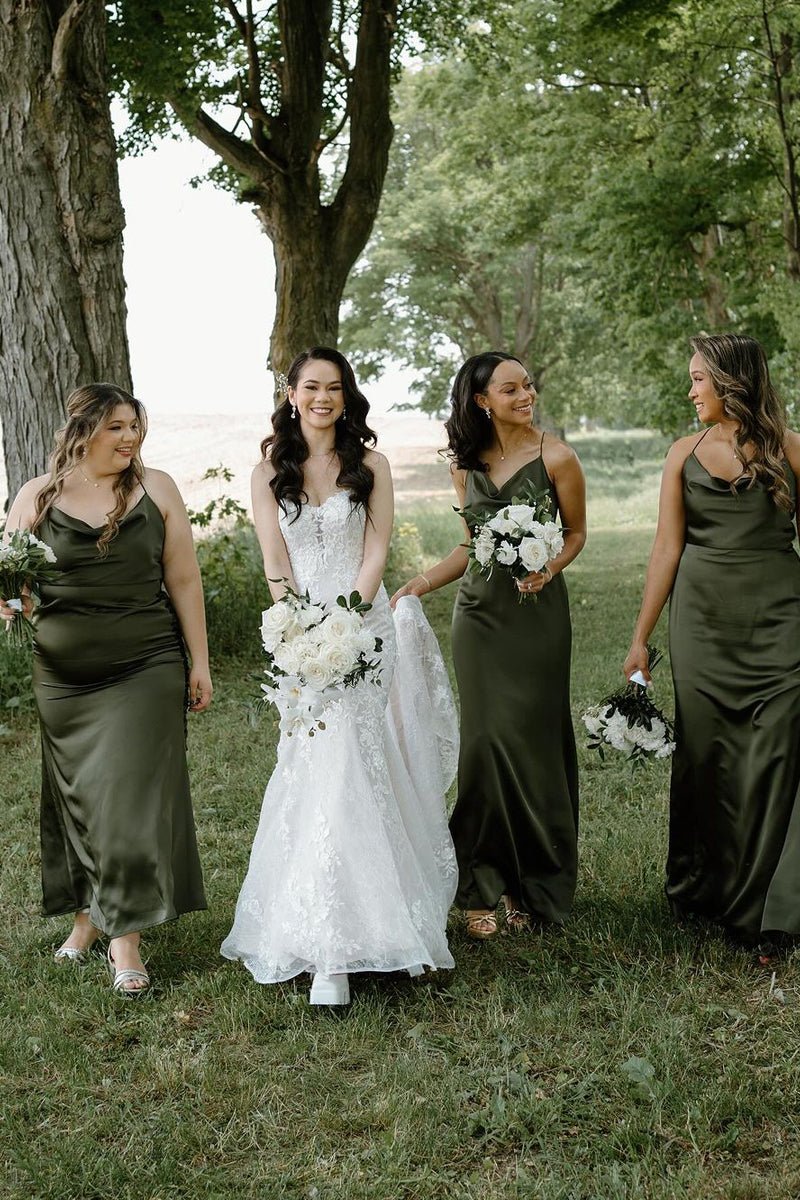 Cheap Beach Hunter Green Bridesmaid Dress Silk Satin Maxi Dress