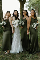 Cheap Beach Hunter Green Bridesmaid Dress Silk Satin Maxi Dress