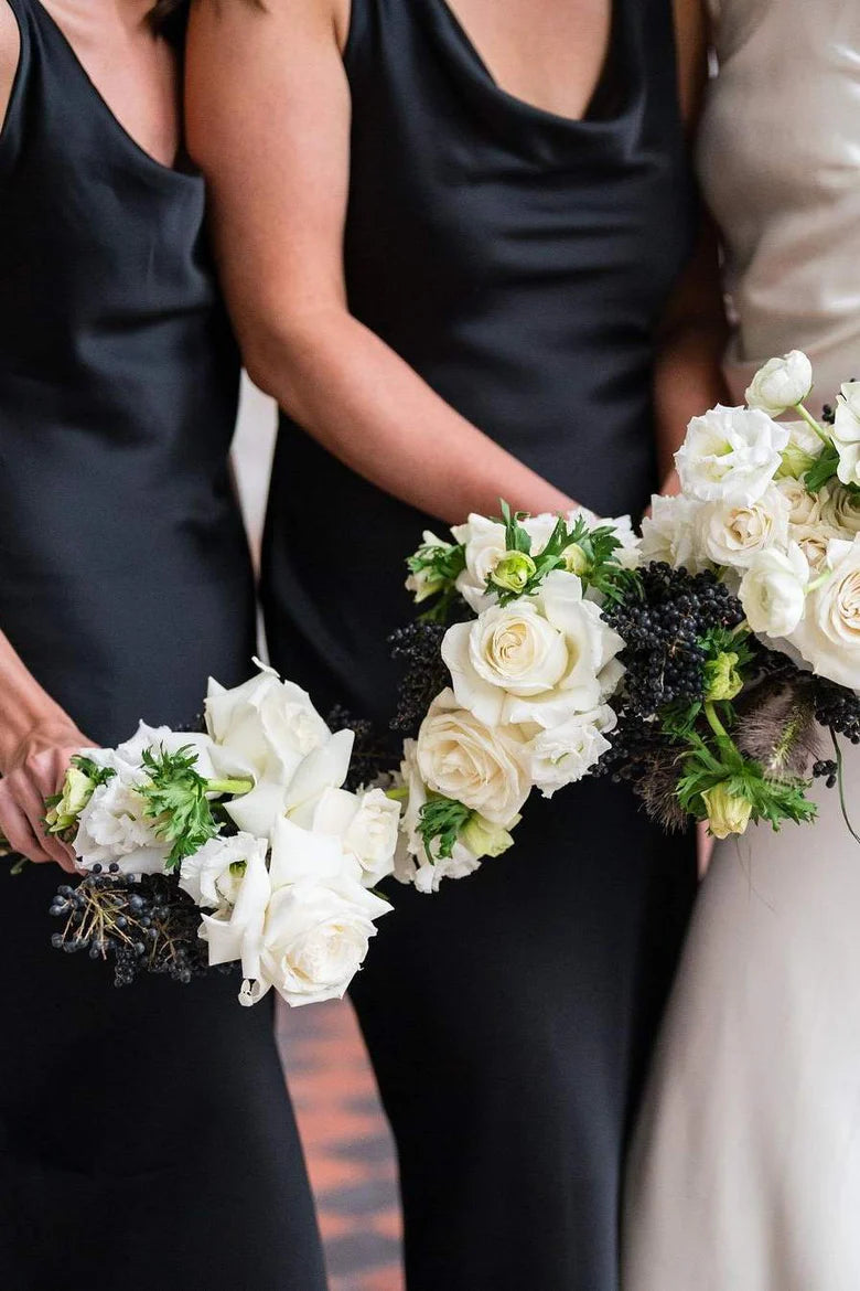 Cheap Black Straps Bridesmaid Dress UK Satin with Cowl Neck Sleeveless Mychicdress