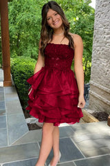 Cheap Blue Ruffle Homecoming Dress Mini Strapless Lace Appliques