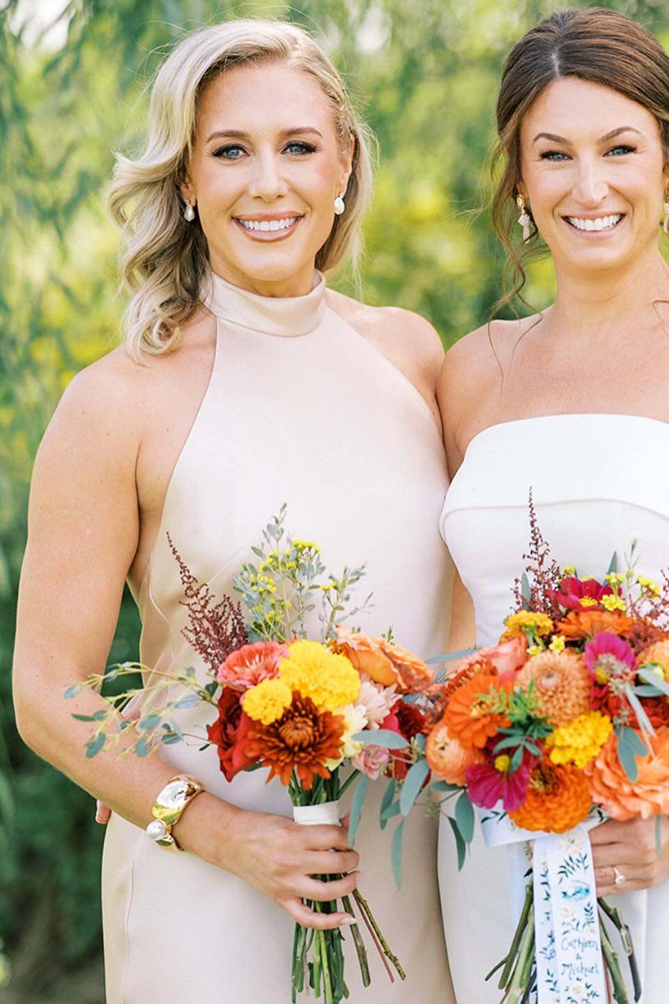 Cheap Halter Satin Bridesmaid Dress champagne Maxi Guest Dress Mychicdress