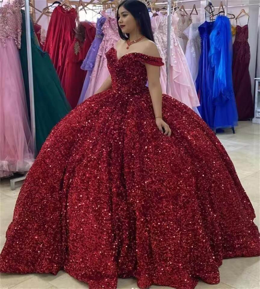 Cheap Off the Shoulder Sequin Quinceanera 16 Dresses Off the Shoulder