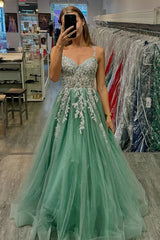 Cheap Sage Green Prom Dresses Lace A Line Tulle Formal Dress