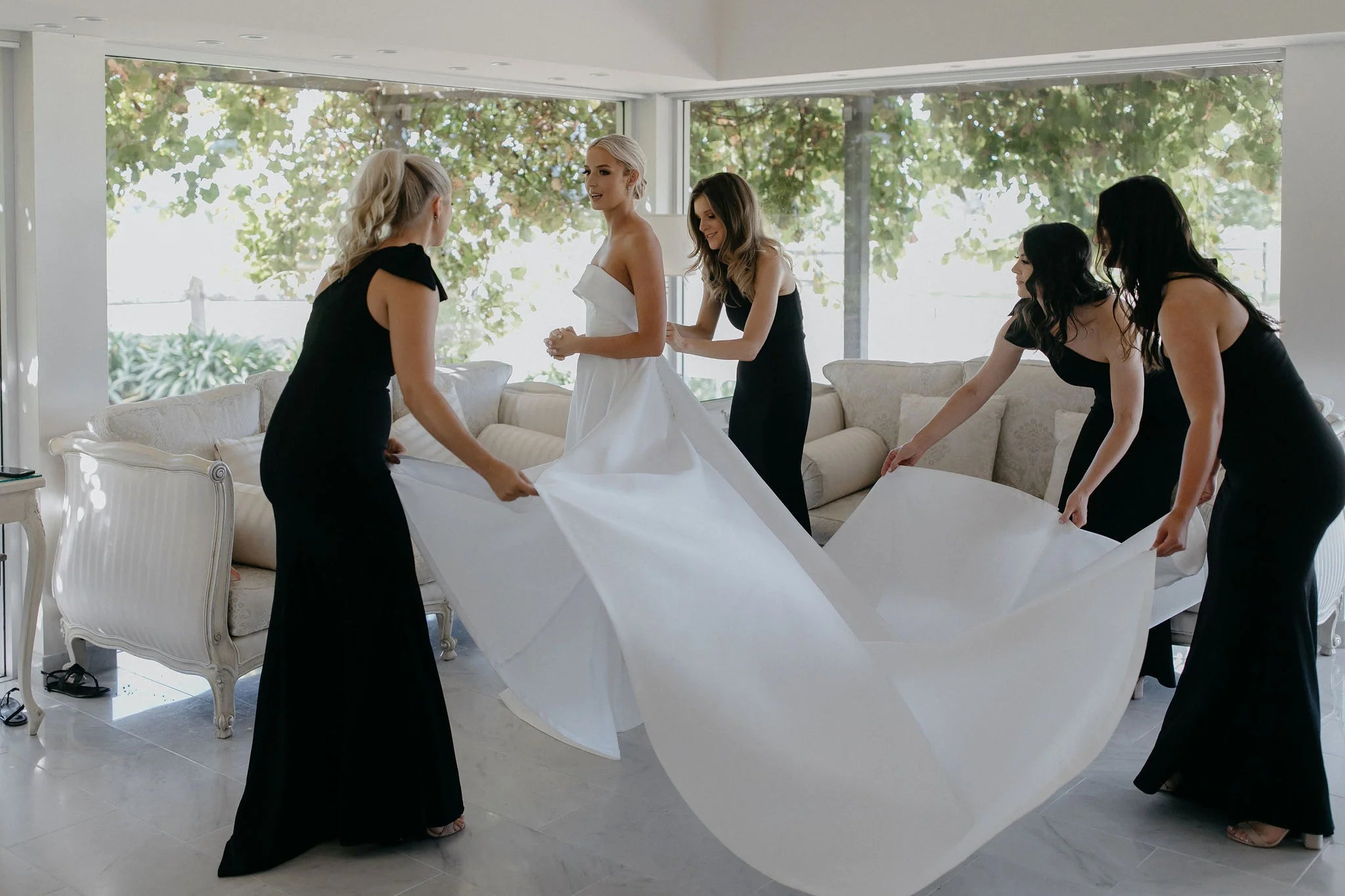 Cheap Satin Black Bridesmaids Dress One-Shoulder with Bow Strap