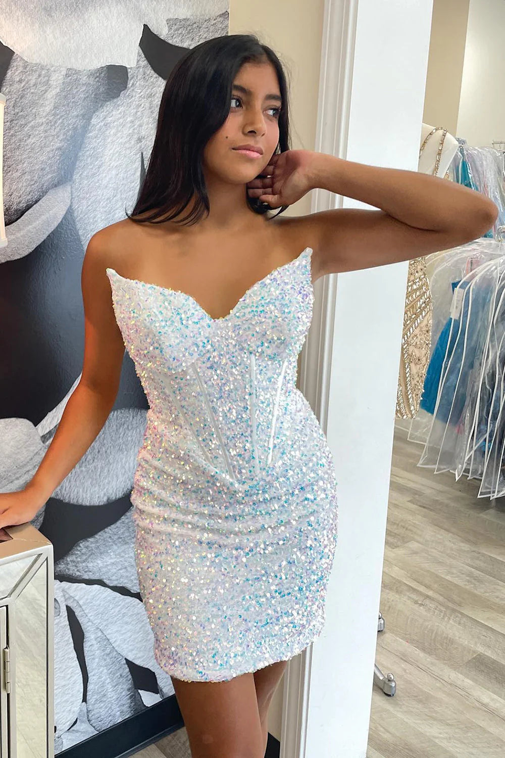Barato Lantejoula Sereia 2025 Vestidos de Baile Apertado Mini Sexy Cocktail Dress