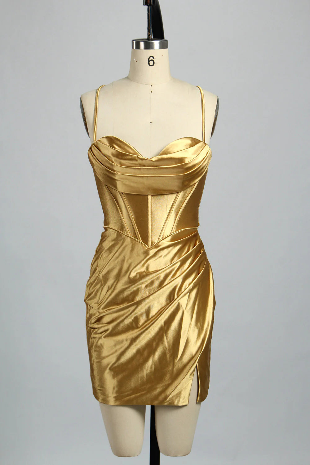 Cheap Short Satin gold Homecoming Dress Mini
