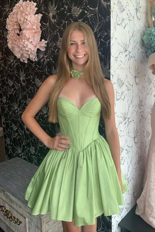 Cheap Simple Sage Green Homecoming Dress Short