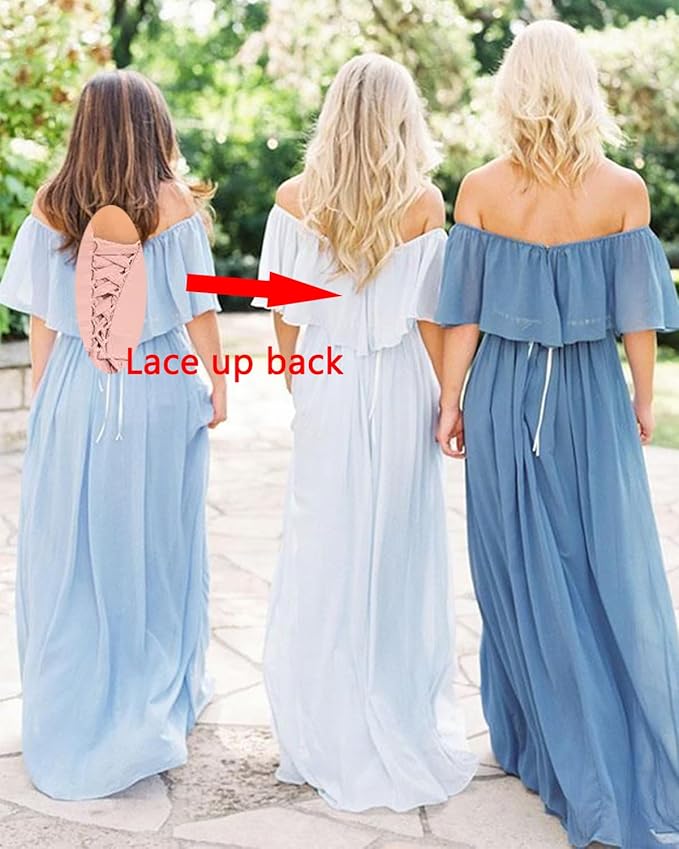 Vestidos longos baratos fora do ombro em chiffon cor de vinho Boho para dama de honra