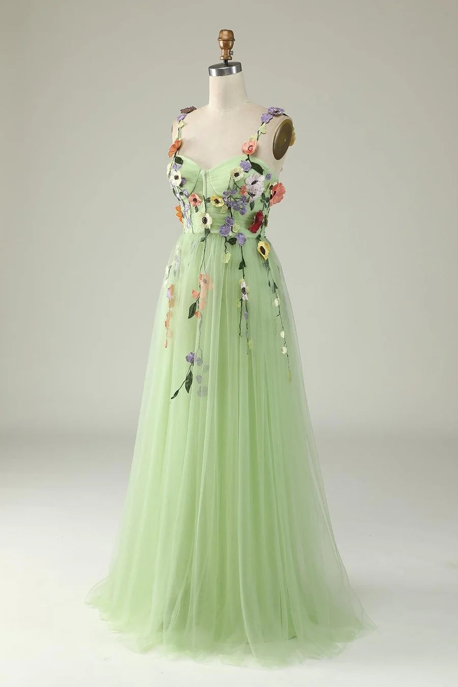 Classy Long green Floral Prom Dresses Sweetheart Evening Dress Mychicdress