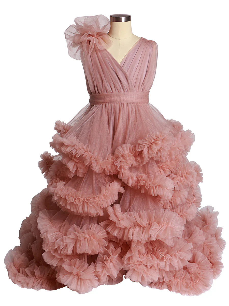 dusty rose Cloud Ruffles Little Flower Girls Dresses Baby Shower Photoshoot Mychicdress