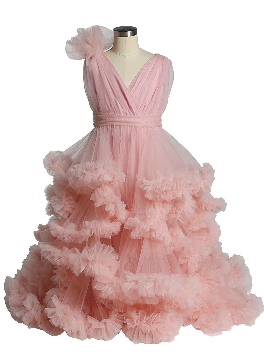 pink Cloud Ruffles Little Flower Girls Dresses Baby Shower Photoshoot Mychicdress