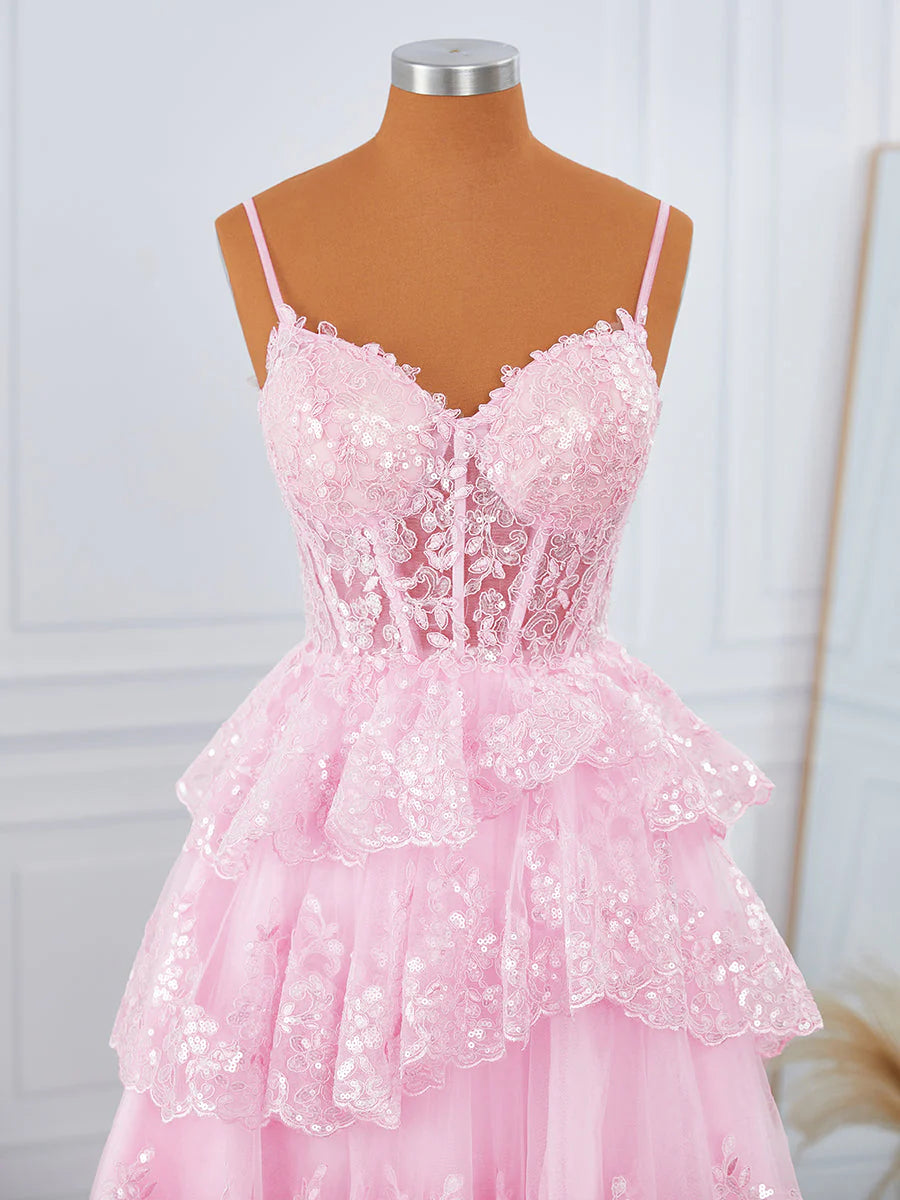 Corset Pink Mini Dress Tulle V-neck Appliques Short Lace Hoco Dress