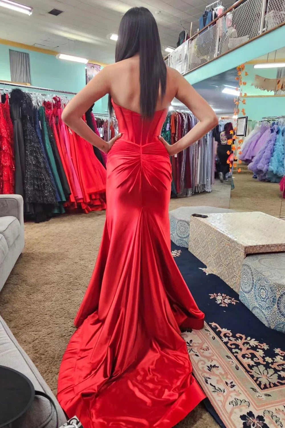 Burgundy Corset Prom Dress with Slit Mermaid Sweetheart Long