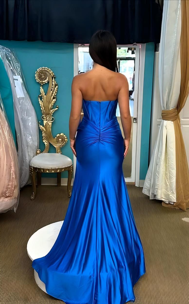 Corset Royal Blue Prom Dresses Strapless Satin Formal Gown Mermaid