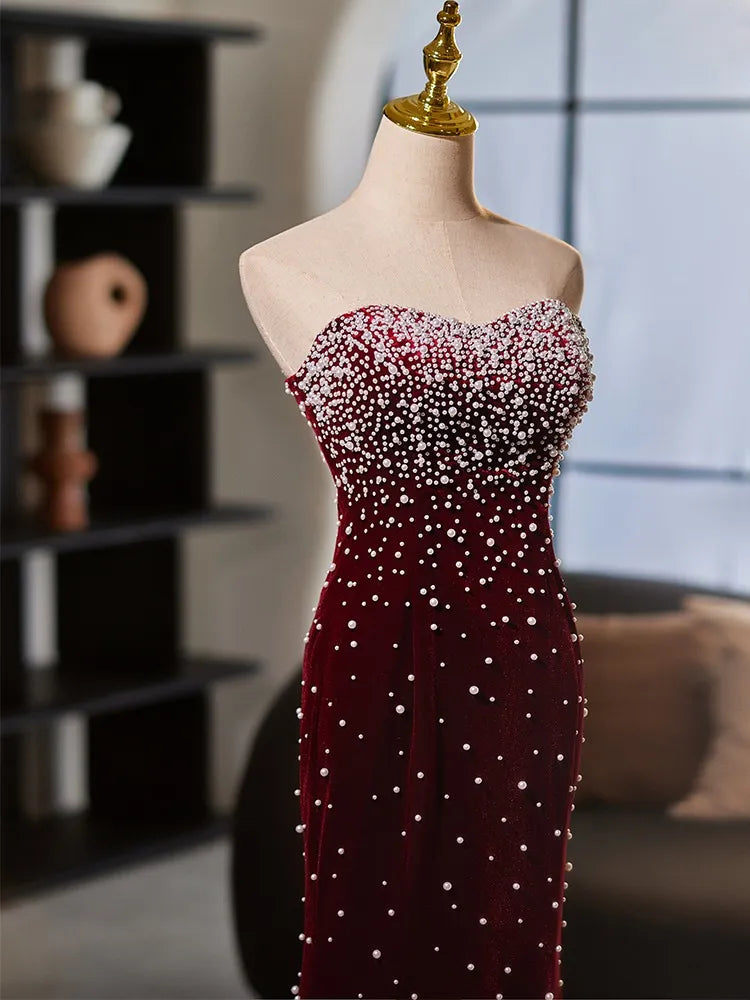 Red evening gown with bead