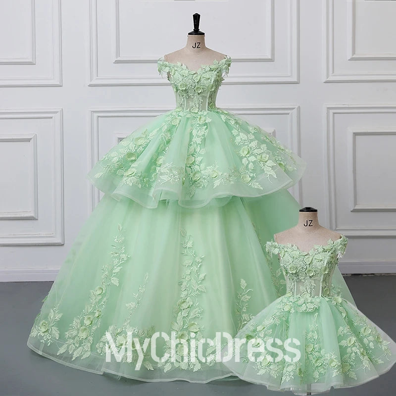 Customized 2 In 1 Quinceanera Dresses Green Sweet 15 Detachable Skirt Dress