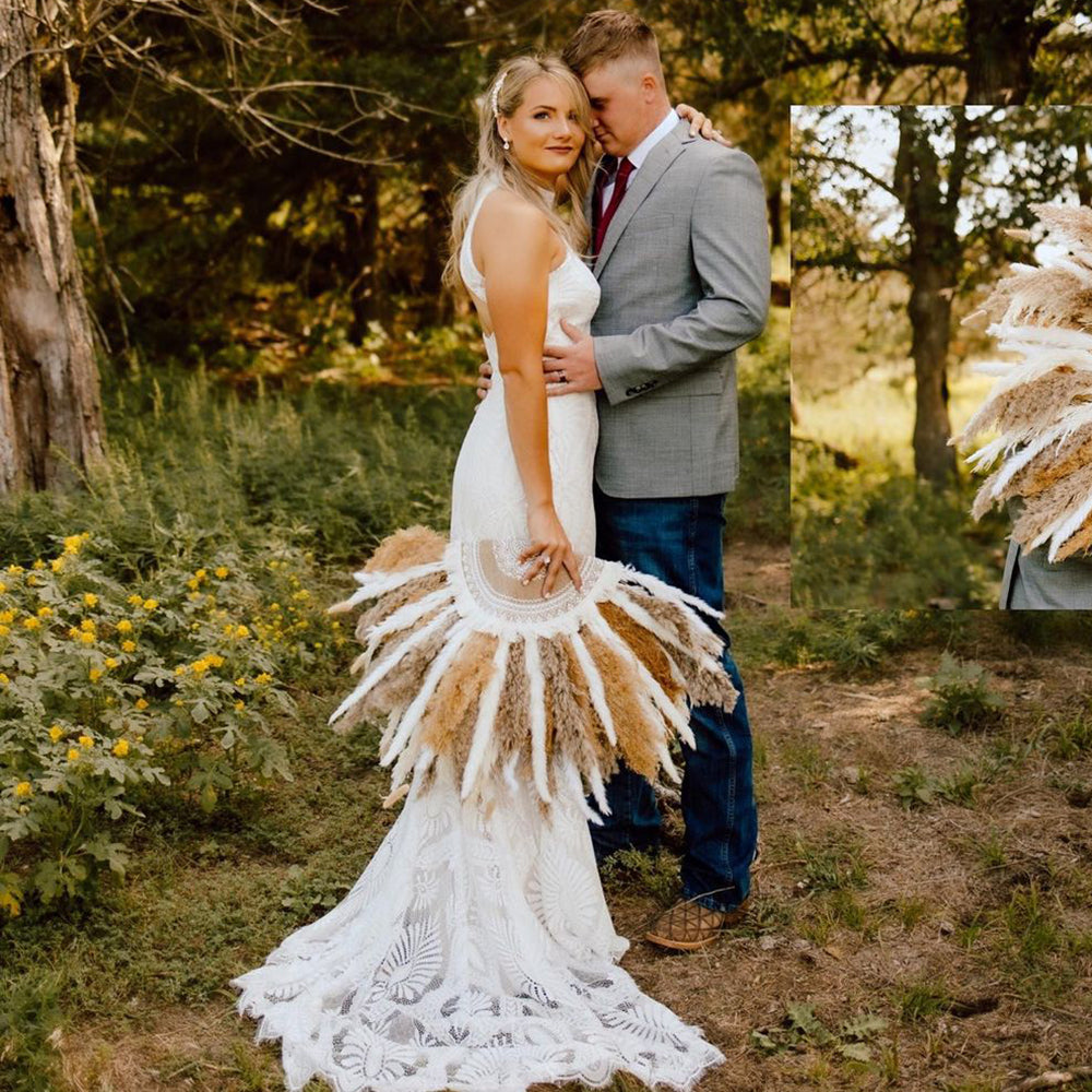 Customized Mermaid Halter Beach Wedding Dress Lace Sleeveless