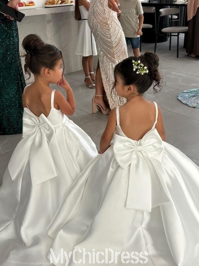 Customized Pretty Flower Dresses For Kids Soft Satin with Bow Back Mychicdress