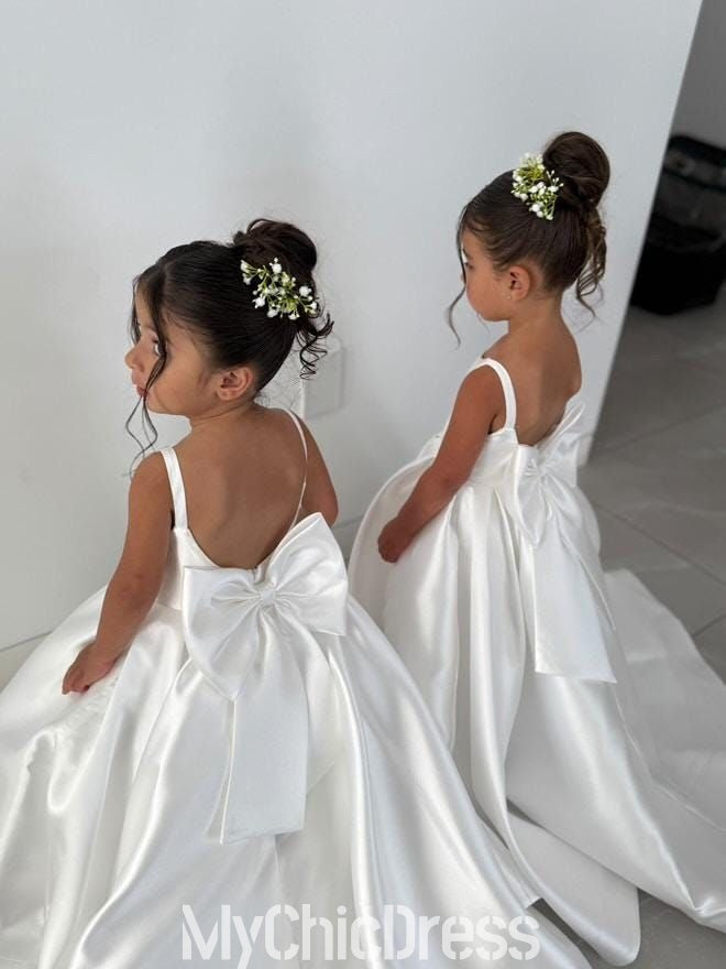 Customized Pretty Flower Dresses For Kids Soft Satin with Bow Back Mychicdress