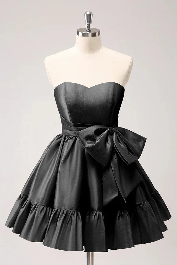Cute black A Line Homecoming Dress with Bow Mychicdress