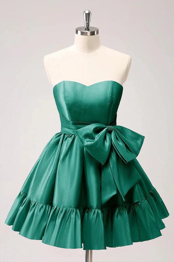 Cute Dark Green A Line Homecoming Dress with Bow Mychicdress