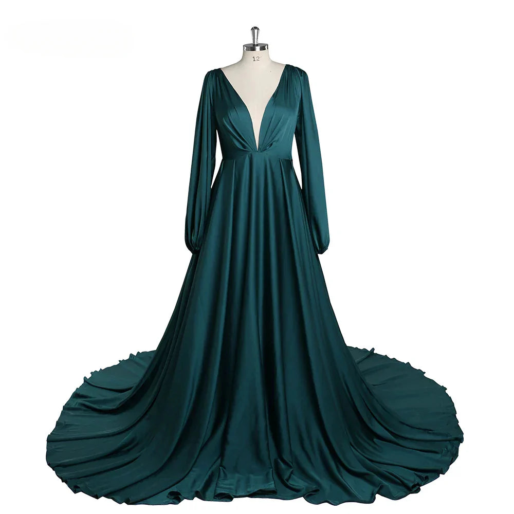 Dark Green Full Sleeves Maternity Dresses Photoshoot for Baby Shower