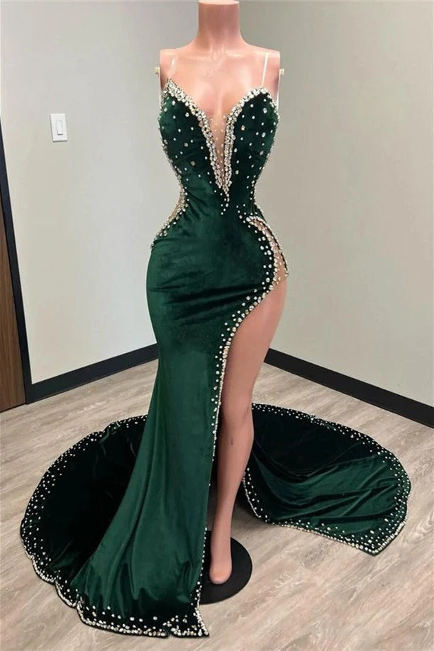 Green evening gown with beading