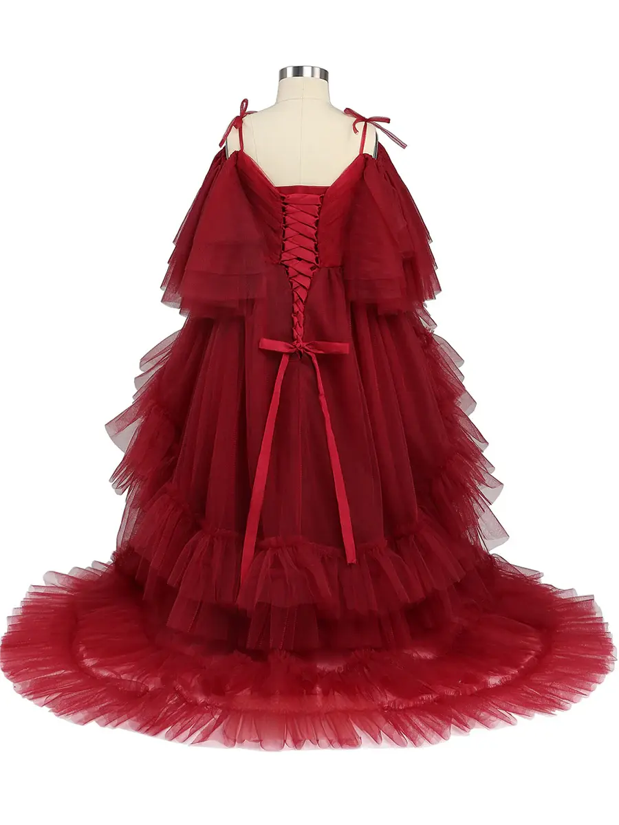 burgundy Tulle Flower Girls Dress for Wedding Party Girl PhotoShoot Dress