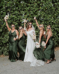 Simple Olivia Green Bridesmaid Dresses Cowl Neck Spaghetti Straps